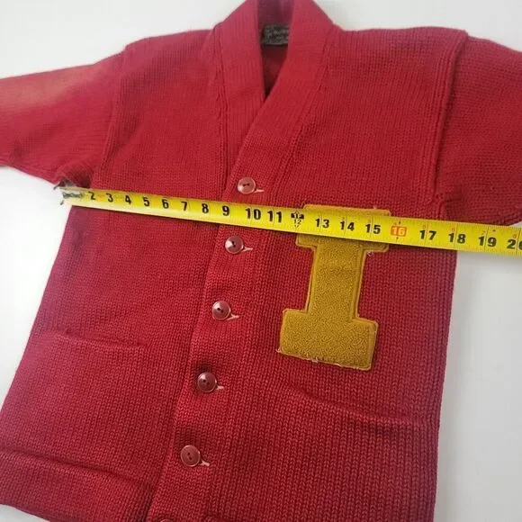 Vintage 50s 60s Wool Trojan Red Cardigan Sweater Made In Bay City, Michigan Sz M